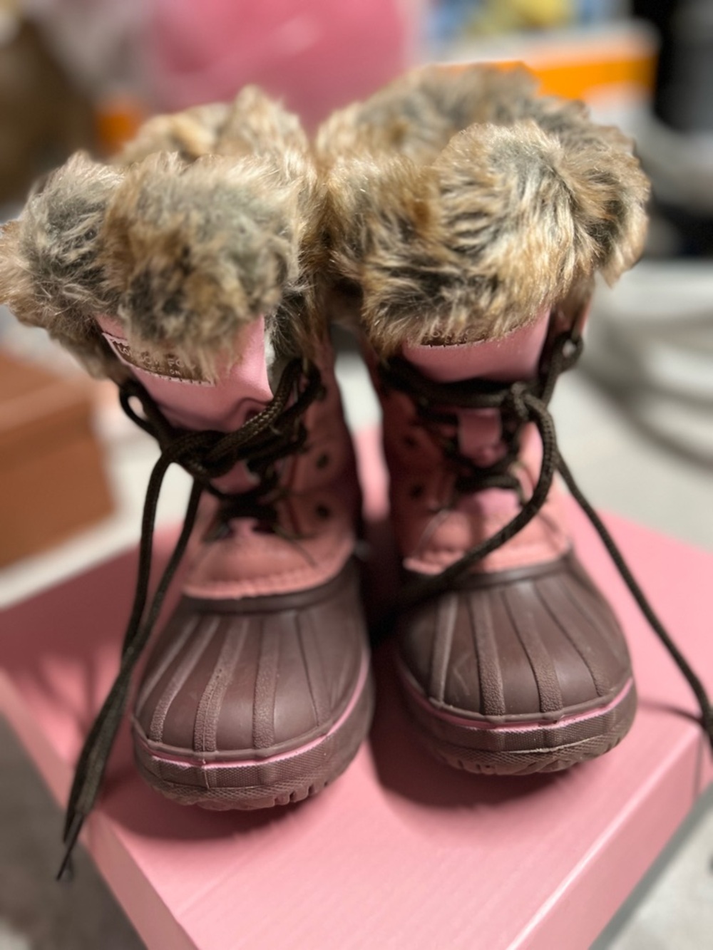 London Fog Pink and Brown Faux Fur Kids Winter Boots